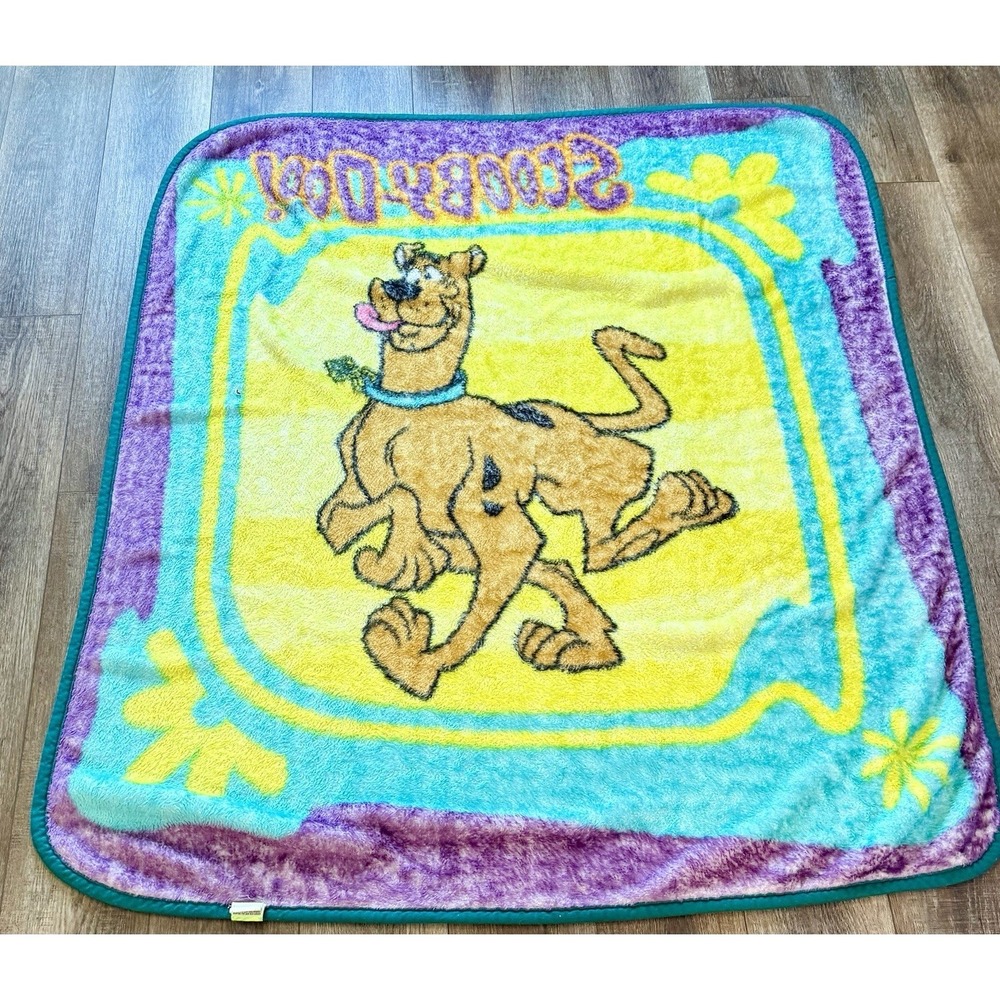 Scooby Doo Fleece Vintage Throw Blanket Purple Yellow Teal Plush 50" x 60" Y2K - Picture 2 of 3